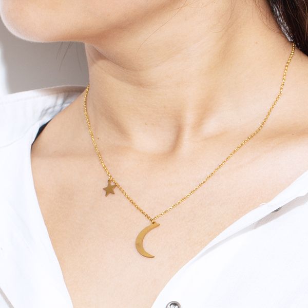 

fashion stainless steel moon star pendant necklace for women golden silver minimalism party jewelry gifts