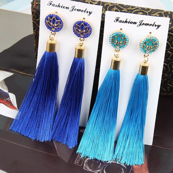 

fashion bohemian long tassel dangle earrings lotus flower for women party jewelry accessory 9 colours beaitiful earrings, Silver