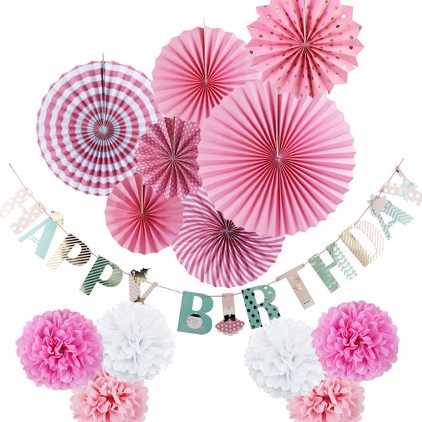 Pink Theme Happy Birthday Decorations Kids Princess Party Favor