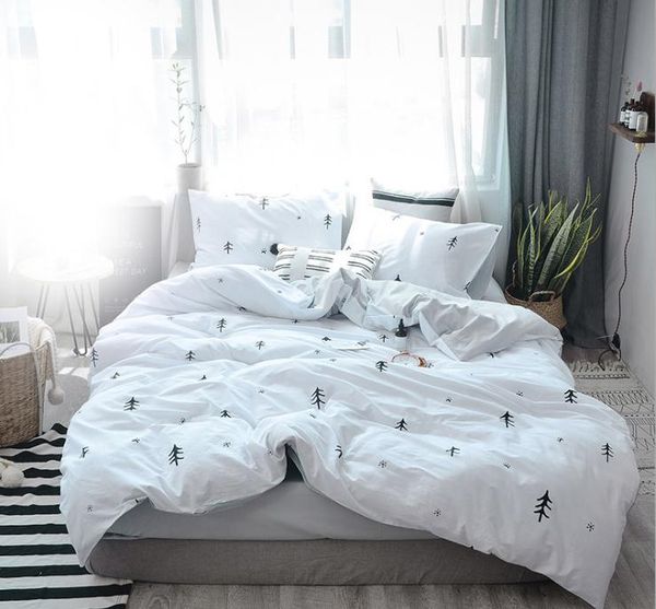 

white black cotton home textile 3pcs/ 4pcs bedding set twin full  size duvet cover sheet pillowcase set bedclothes