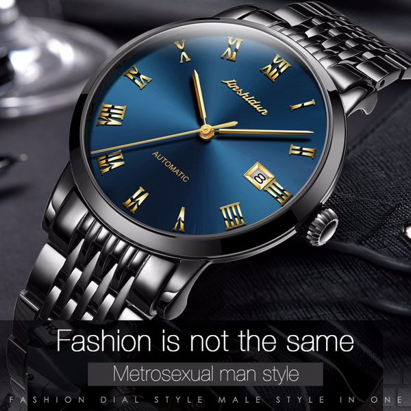 

watch men mechanical automatic waterproof jsdun men watches stainless steel erkek kol saati relogio horloges, Slivery;brown