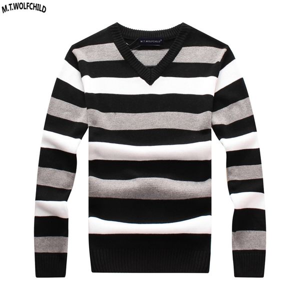 

mens pullovers sweaters 2018 autumn mens long sleeve v-neck striped knitted sweaters casual 100% cotton slim clothing, White;black