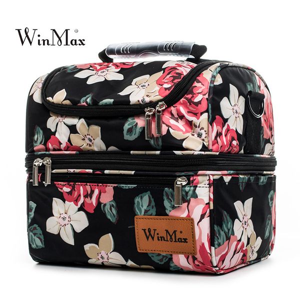 

double decker lunch bag polyester waterproof picnic travel storage thermal insulated fashion lunchbox lunch bags for wome bolsa, Blue;pink