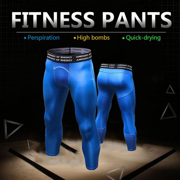 

yel selling quick dry fitness tights polyester mens sports trousers running tight men gym trainingng running pants legging, Black;blue