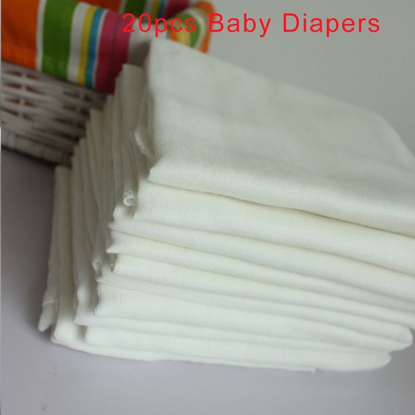 

double layers 20pcs baby cloth diapers white color soft gauze cotton nappy inserts reusable breathable newborn nappies changing