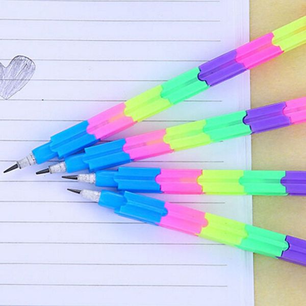 

10 pcs/set learning stationery rainbow pencils multifunction building block pencil office school supplies for kids gifts, Black;red