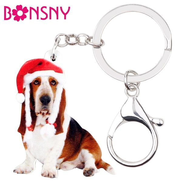 

acrylic sweet christmas basset hound dog key chains keychains rings novelty jewelry for women girls teens handbag charms, Silver