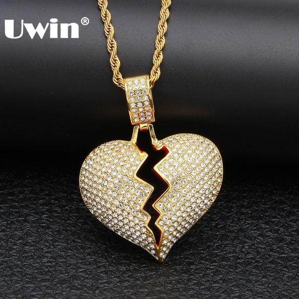 

uwin new fashion hiphop broke heart necklace&pendant for men women full iced out rhinestones jewelry gifts wholesale, Silver
