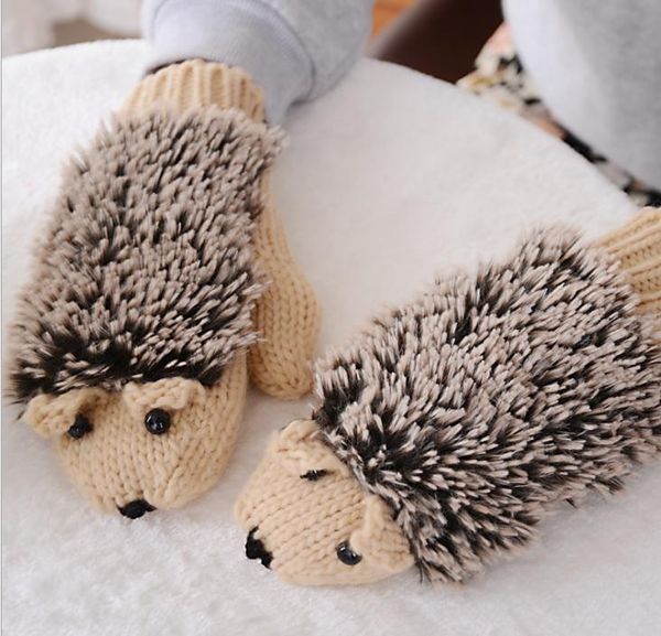 

20pairs/lot warm cute animal knitted hedgehog gloves, Blue;gray