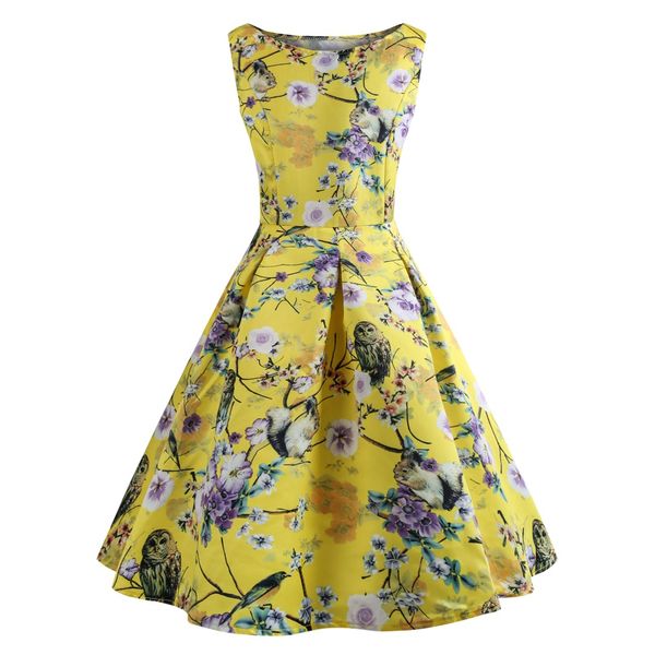 

women's clothing 2019 summer fashion plus size yellow casual dresses for womens floral print sleeveless vintage prom dress expansion sk, Black;gray