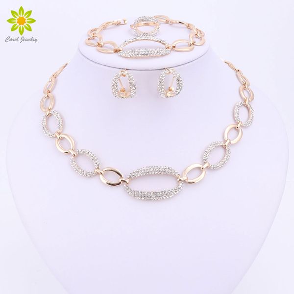

women wedding accessories african beads jewelry sets crystal gold color bridal necklace bracelet earrings ring sets, Slivery;golden