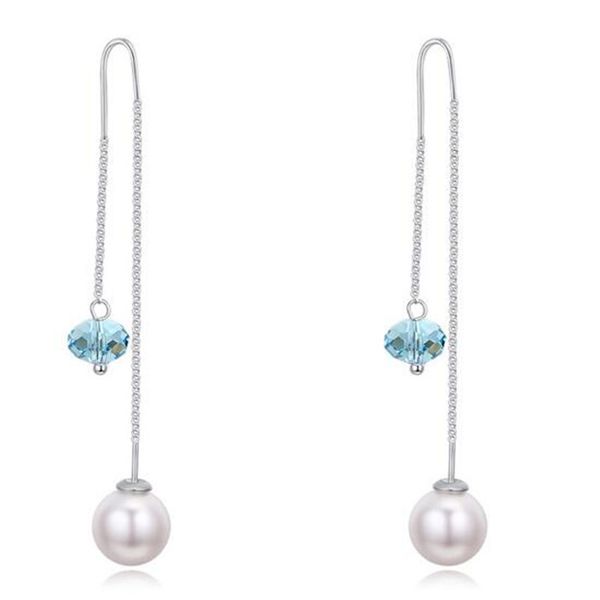 

imitation pearl crystal from swarovski elements long chain drop earrings jewelry for women brand design popular 23852, Silver