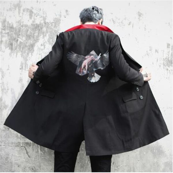 

new 2018 men's clothing fashion in the long double breasted suit slim young casual coat singer costumes, Tan;black