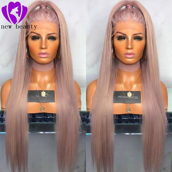 Parrucca piena brasiliana di capelli naturali lisci viola beige chiaro Parrucche frontali in pizzo sintetico per donna con attaccatura dei capelli naturale