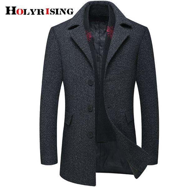 

holyrising men wool coat winter cashmere jacket men casual windbreaker trench coat thick woolen with detachable scarf 18582-5, Black