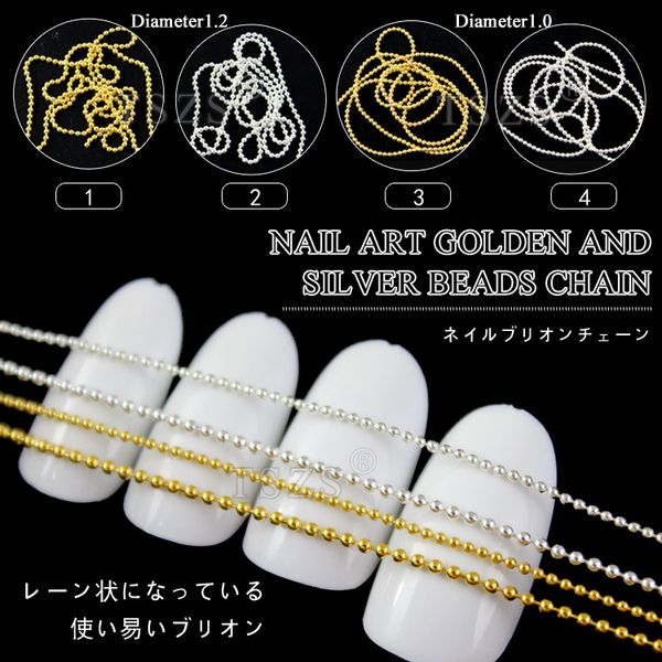

200cm/lot super shine nail art golden and silver beads metal chain, Silver;gold