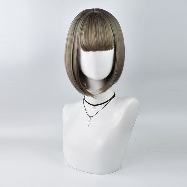

fashion short korea bob air bang women straight natura heat resistant synthetic hair wig, Black