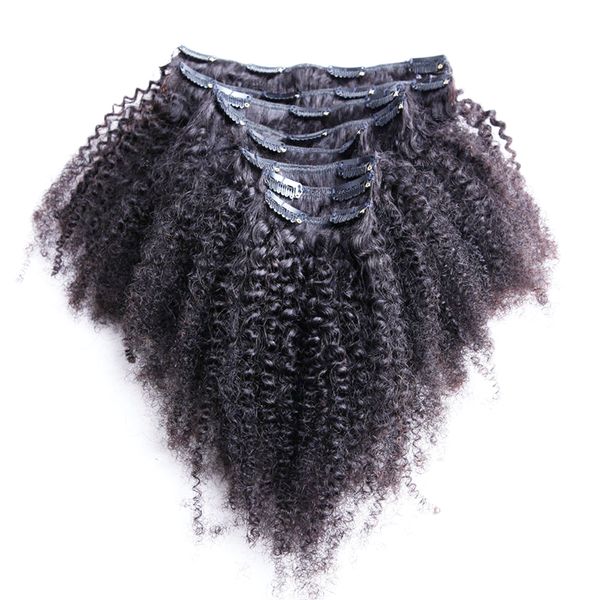 8 Stück malaysische lockige Clip-In-Haarverlängerungen, menschliches Remy-Haar, 100 g, Clip-Ins, reines Echthaar, natürliche Farbe, Ganzkopf-Clip-In