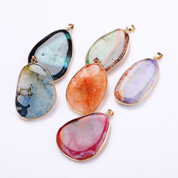 

natural gemstone pendant necklace stone power crystal statement pendentif jewelry band women long necklace water drop pendant, Silver
