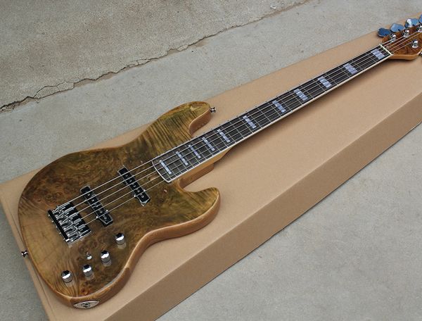 

Brown color Electric Bass with 2 Pickups,5 Strings,24 Frets,Rosewood Fretboard,Chrome Hardwares, can be customized