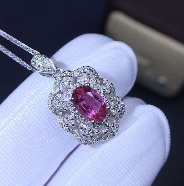 

fine jewelry collection necklace real 18k white gold au750 100% natural pink sapphire gemstones pendants for women fine necklace, Silver