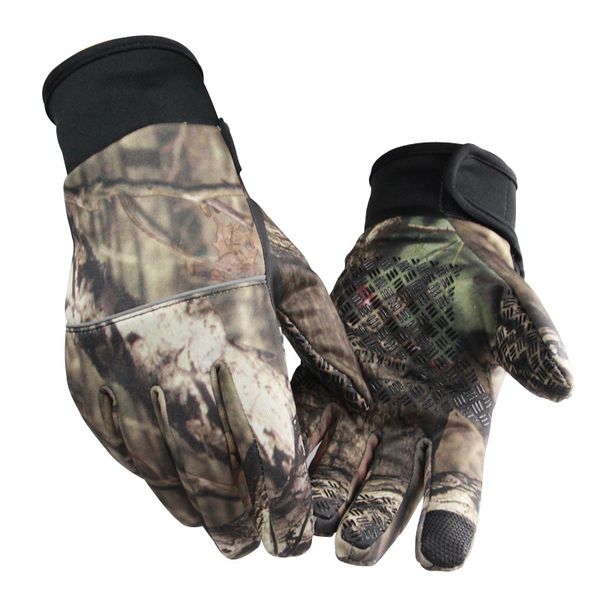 

high grade 1pair full finger men winter warm glove outdoor sport fishing hiking non slip gloves camouflage l xl, Black