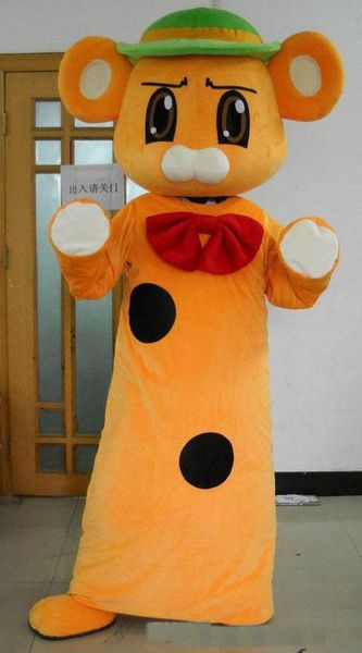 

2018 good vision and good ventilation an orange mouse mascot costume with a green hat for sale, Red;yellow