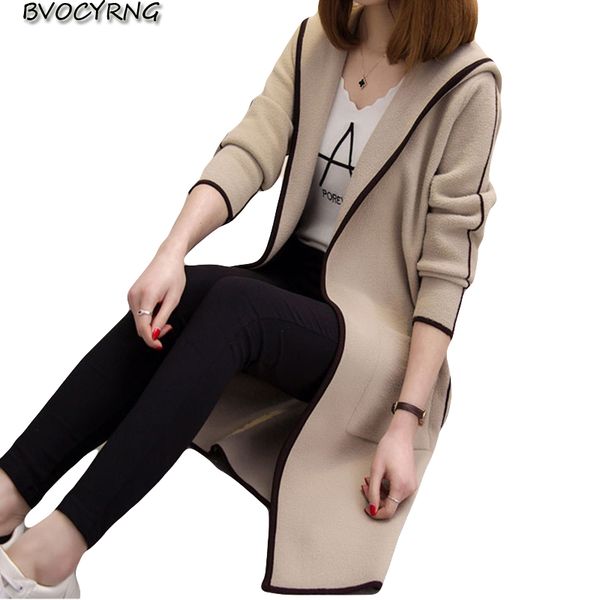 

autumn women 2018 new hooded sweater coat high-end women's cardigan jacket coat female spring long loose sweater knitting, White;black