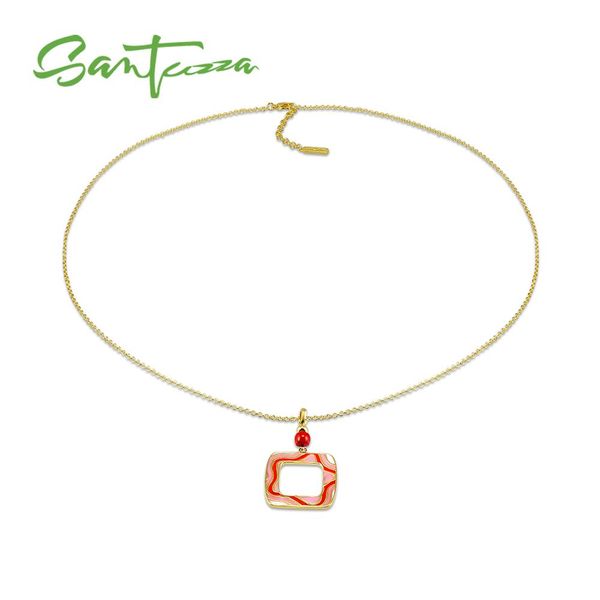 

santuzza brass necklace for woman colorful geometric pendant necklace handmade enamel party fashion jewelry, Silver