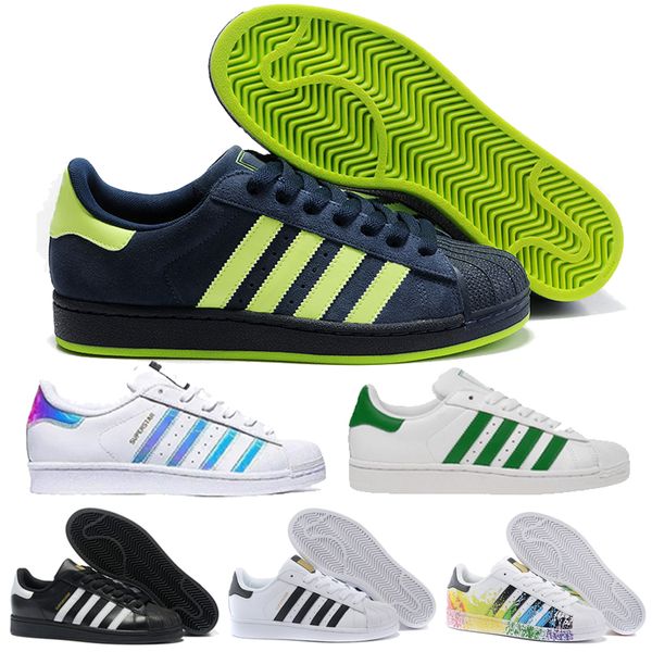 

2018 Оригиналы Superstar Белая голограмма Радужные юниорские суперзвезды 80-х годов Гордость кроссовки Суперзвезда Женщины Мужчины Спортивная обувь 24-44