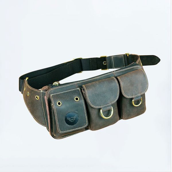 

vintage craze horse leather waist bag chest pack shoulder bag purse #0483