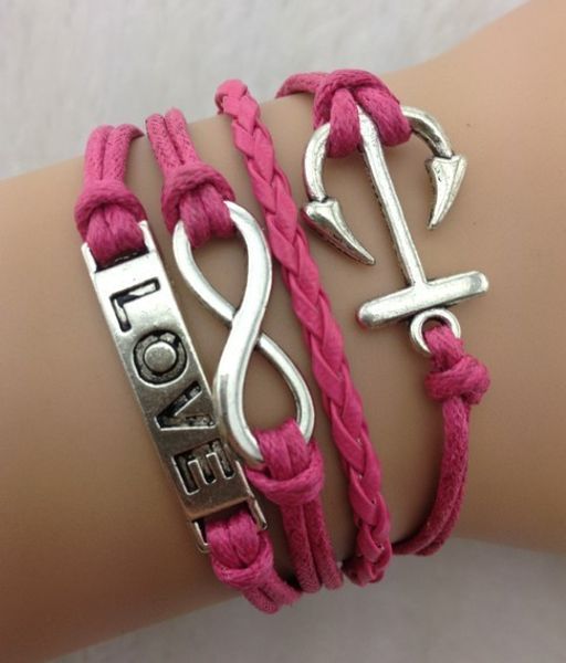

1pcs infinity handmade bracelet.metal charm,wax cord,leather bracelet fashionable jewerlly bracelet 687, Golden;silver
