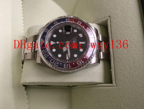 

elling men's watch gmt black dial 18k white gold 40mm 116719 pepsi bezel red/blue movement automatic mens watches original box, Slivery;brown