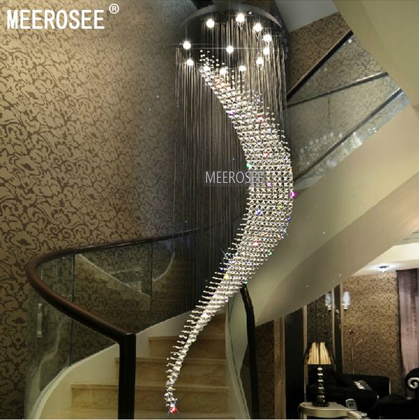 

large spiral crystal ceiling light fixture big lustres de cristal light fitting villa crystal lamp for staircase, hallway, lobby