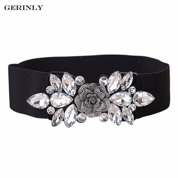 

Belt Women 2018 Floral Rhinestone High Stretch Wide Waistband Waist Elastic Belts Ceinture Femme For Dresses Gown