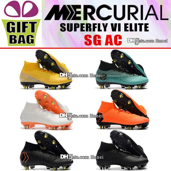 

New 2018 Mens Mercurial Superfly VI 360 Elite SG Football Boots High Ankle Orange Black Soccer Shoes Original Outdoor Soccer Cleats 39-46