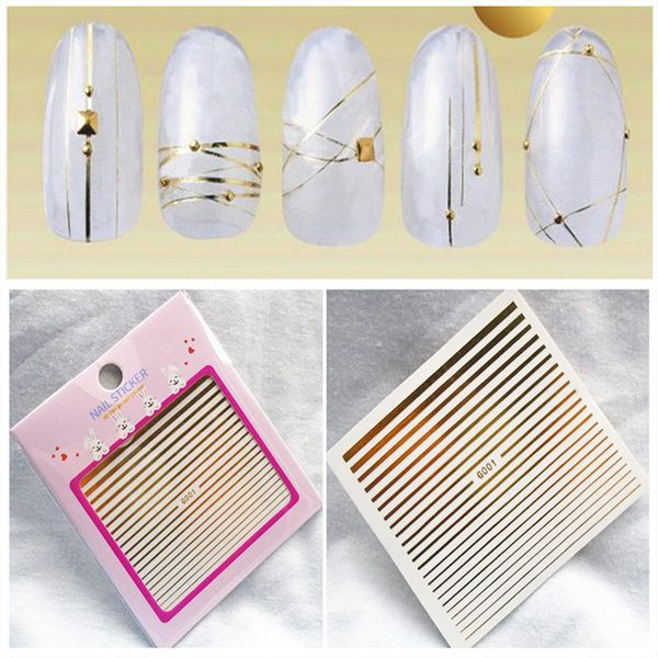 

1 sheet gold curve stripe lines 3d nail sticker adhesive striping tape sticker decals tips manicure nail art decals, Black