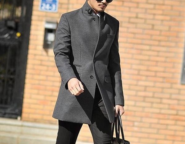 

s-4xl hot 2018 spring male new fashion big yards fertilizer increased grey collar chinese tunic suit cloth jacket, Black