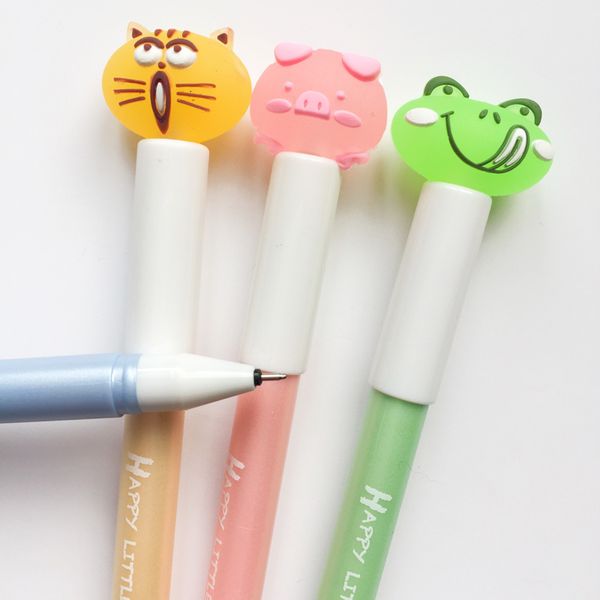 

2x fresh cartoon happy animals erasable gel pen rollerball pen school office supply student stationery 0.5mm black ink
