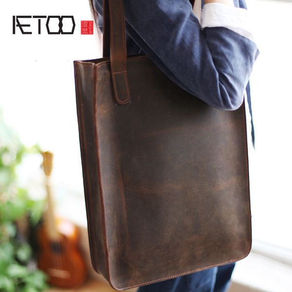 

aetoo handmade cowhide mad horse leather shoulder bag female male models england leisure designer retro original vertical paragr