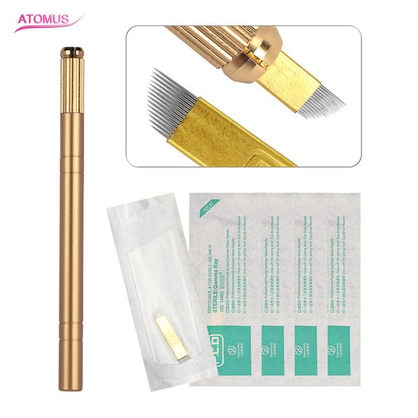 6 pçs / set Semi-permanente de Ouro 4 Anel Sobrancelha Maquiagem Microblading Canetas Tatuagem Manual 5 pcs Caneta Tatuagem Micro Blading Kits