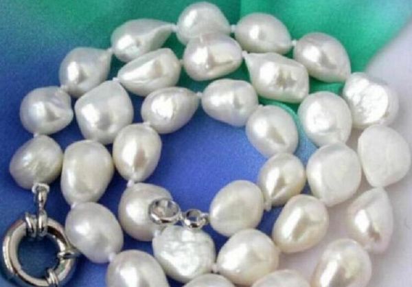 

10-11mm white baroque freshwater pearl necklace 18", Silver