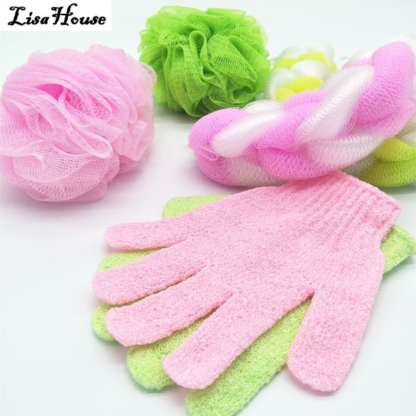 

lisahouse 3-piece bathing cleaning set bath puff set bath glove scrub strap exfoliate mesh shower sponge for back cleaning