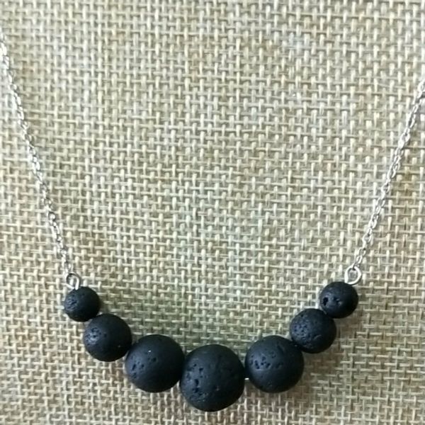 

мода черный лавовый камень шарик диффузор ожерелье ароматерапия эфирное масло диффузор ожерелье для женщин ювелирные изделия, Silver