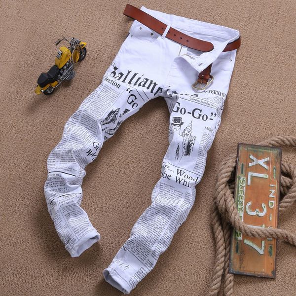 

2018 high street casual white hip hop streetwear cowboy biker motorcycle denim letter printing men straight jeans, Blue