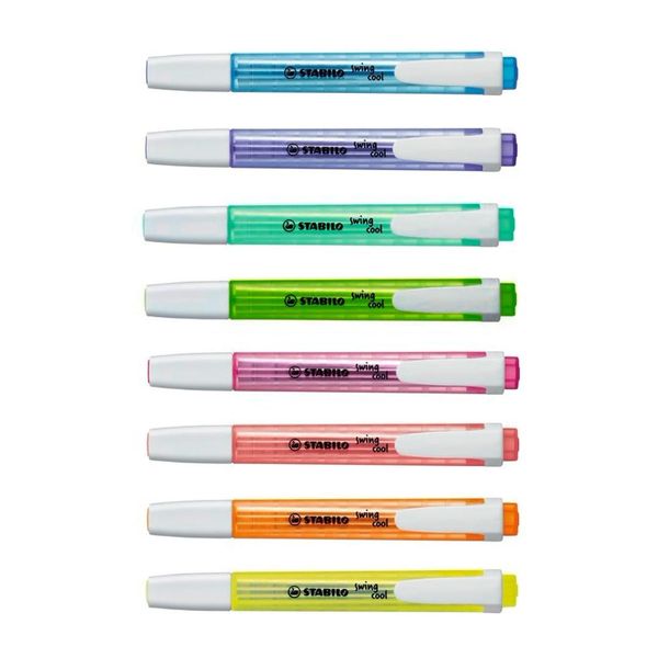 

pack of 8 new swan swing cool pocket highlighter marker 3mm thick line student note fluorescent assorted 8 colors, Black;red