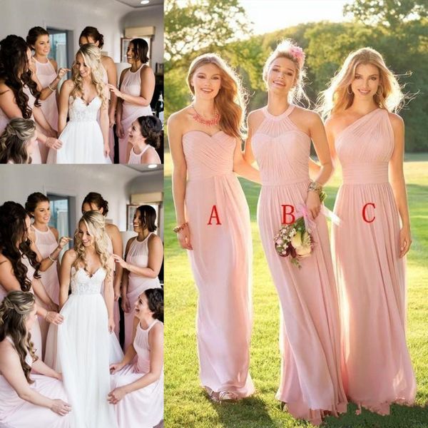 

Country Wedding Bridesmaid Dresses Chiffon A Line Blush Pink Mixed Styles Wedding Guest Dress Plus Size Maid of Honor Gowns Cheap