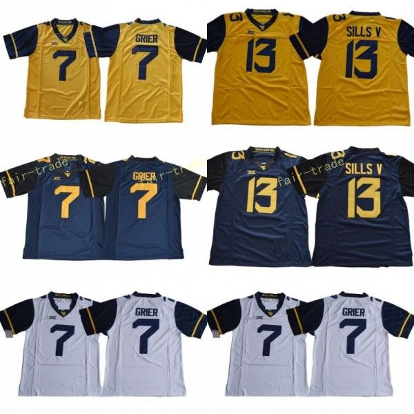 

7 Will Grier Jersey 13 David Sills V West Virginia Mountaineers College Football Jerseys Navy Yellow White