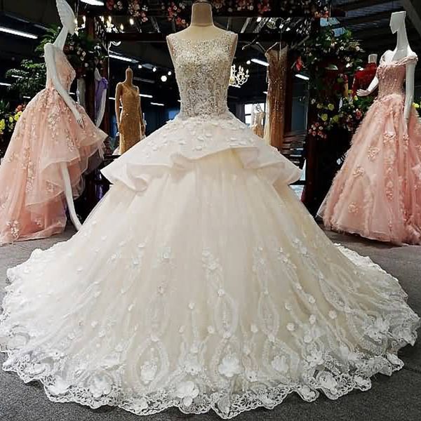 

2019 tank wedding dress o-neck sleeveless lace up open back luxury shiny bride dress pretty generous brides gowns croatia, White