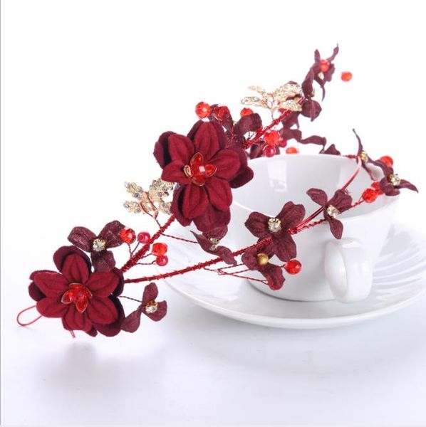 

wedding red flowers bridal headwear wedding wine red hair p studio accessories, Slivery;golden